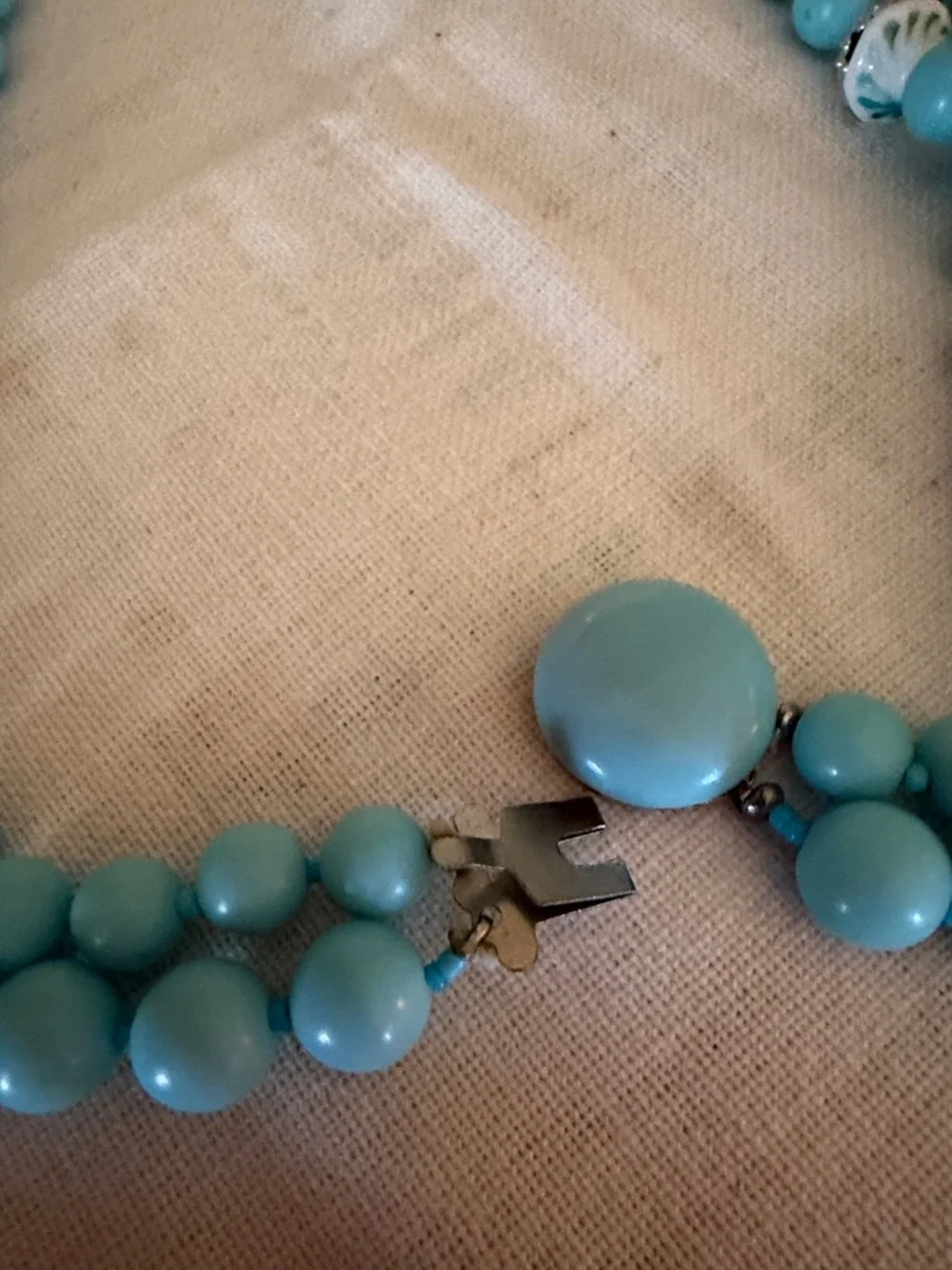 VTG Blue Bead Necklace and Clip-On Earrings Set